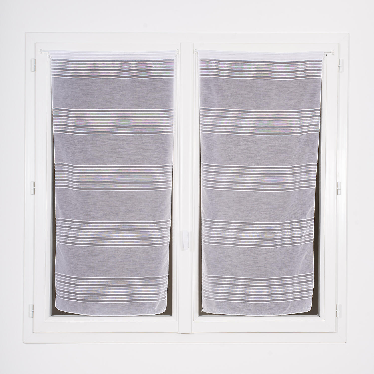 2 visillos tendina pasabarras diana poliéster con líneas blanco de 45x120cm
