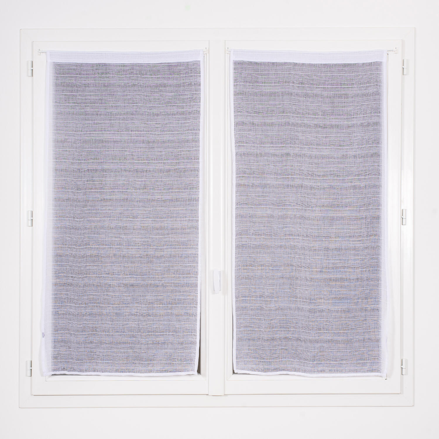 2 visillos tendina pasabarras lola poliéster liso blanco de 60x120cm. incluye cinta termoadhesiva