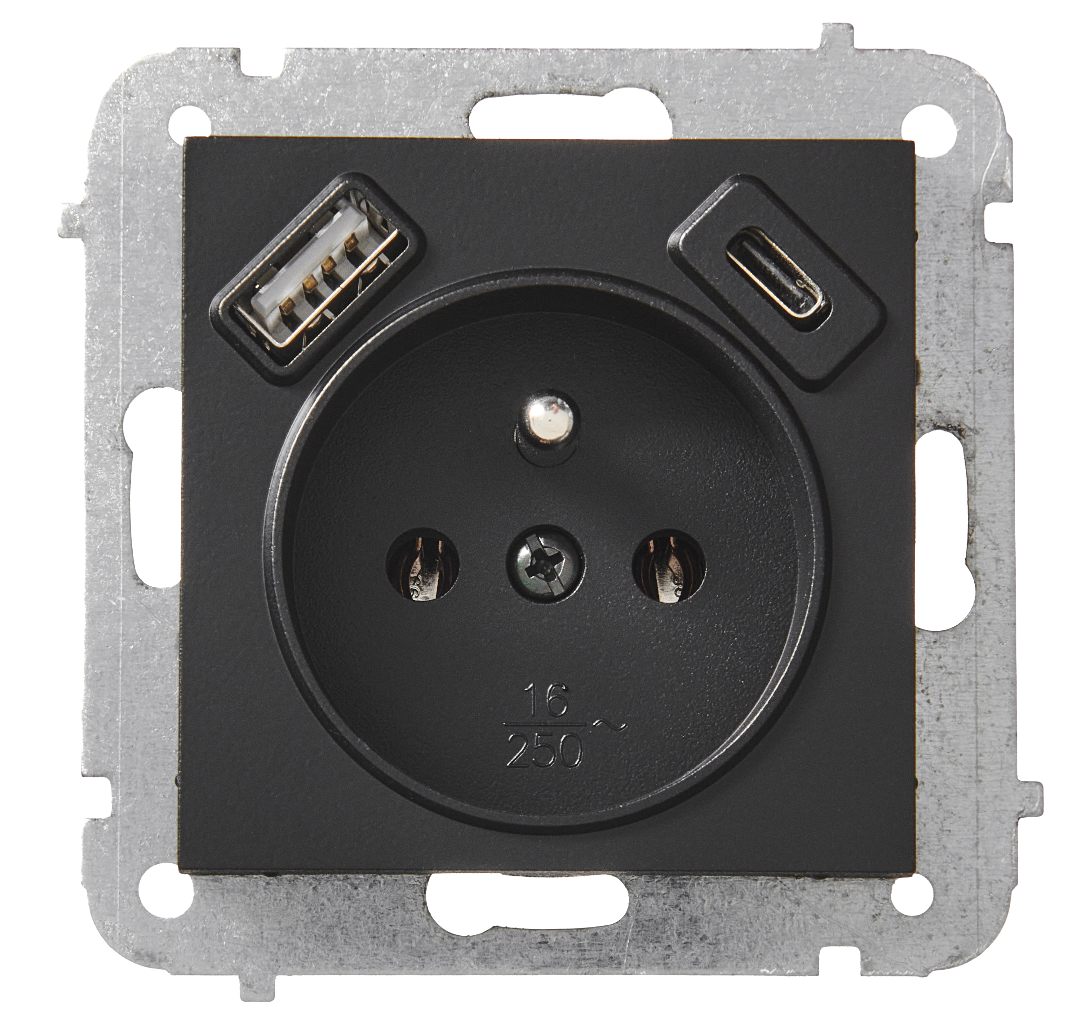 Gniazdo zasilające pojedyncze USB+C i USB+A czarne Monde Lexman