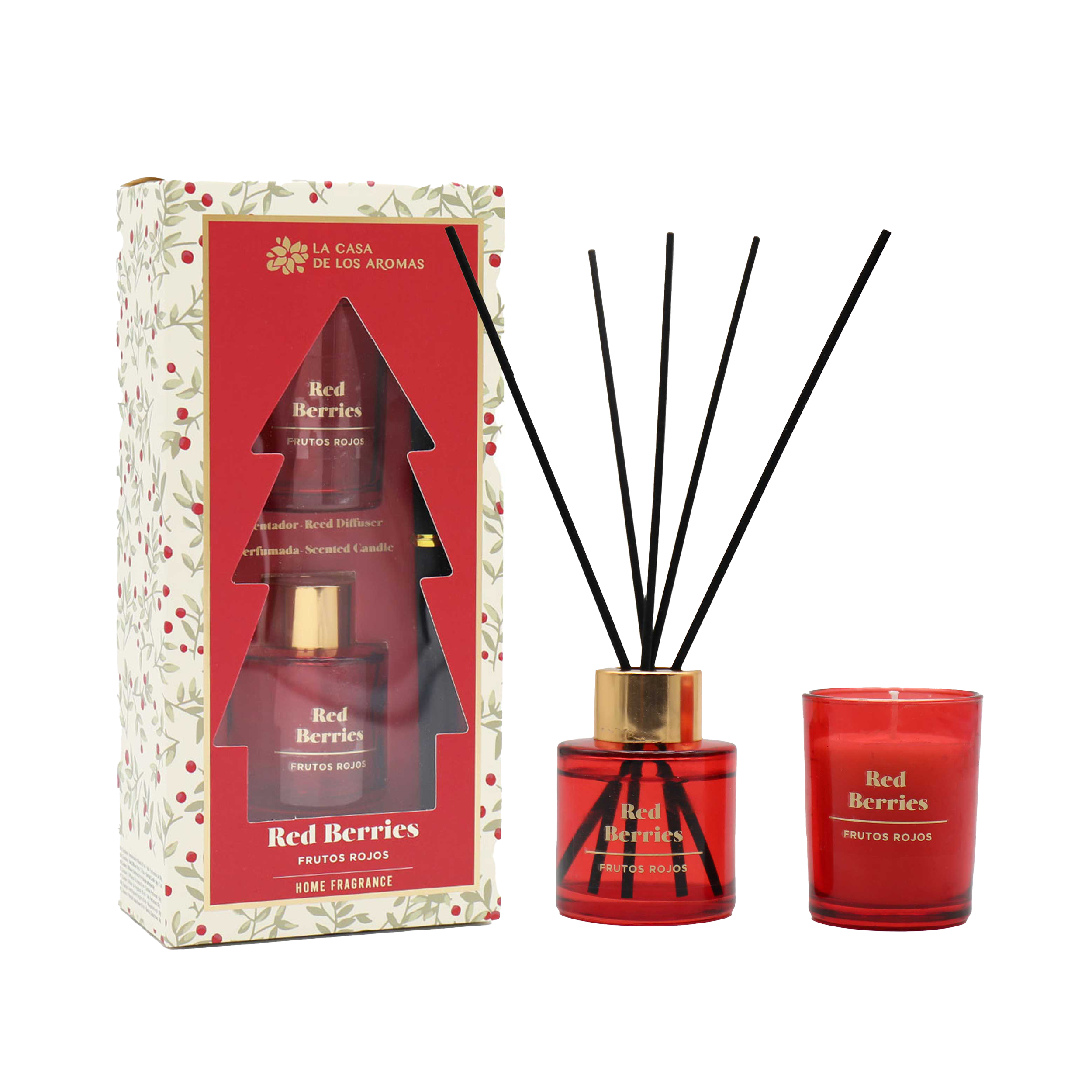 Zestaw świąteczny Red Berries dyfuzor zapachowy ze świecą czerwone owoce La Casa de los Aromas