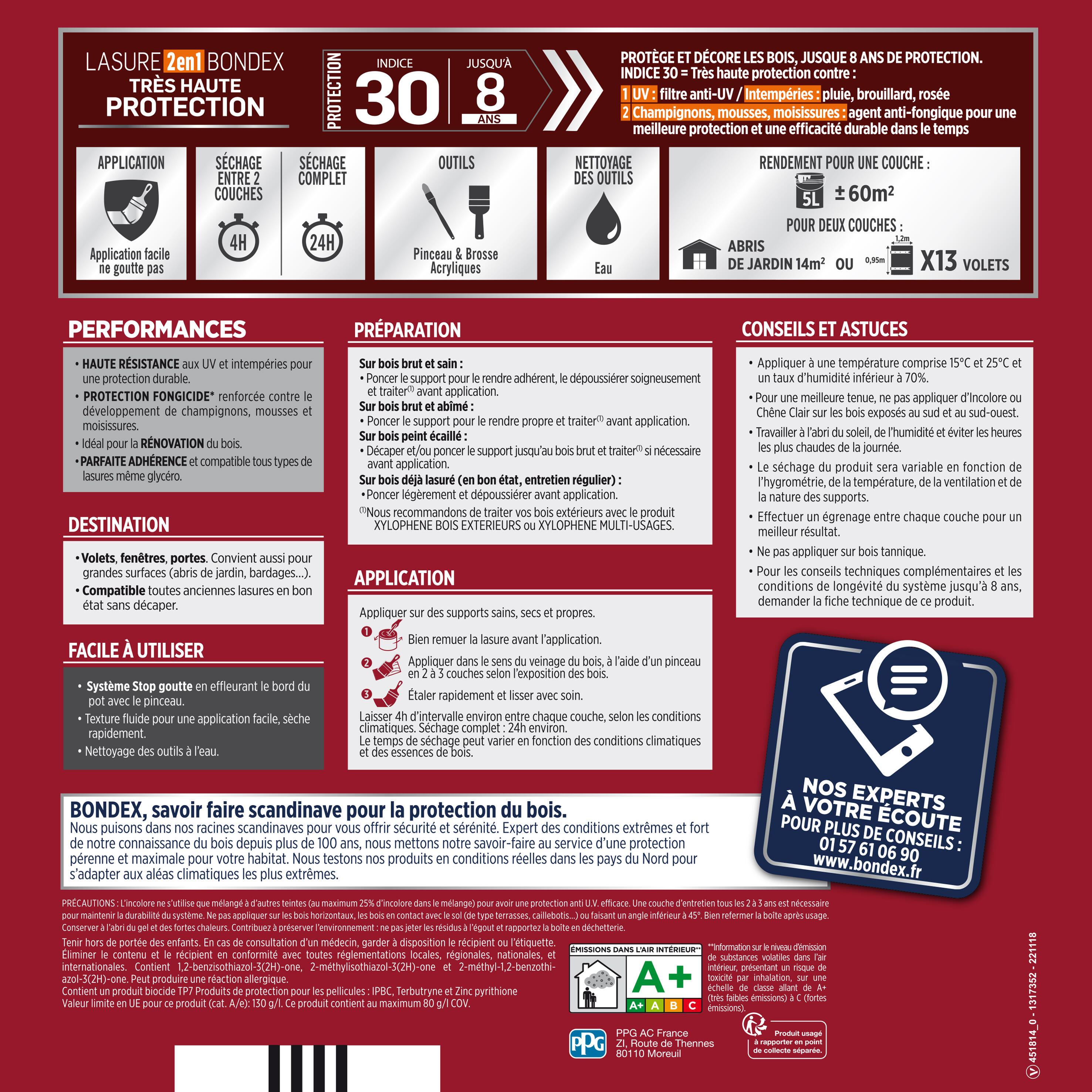 Lasure très haute protection 8 ans incolore 5 L - BONDEX - 5