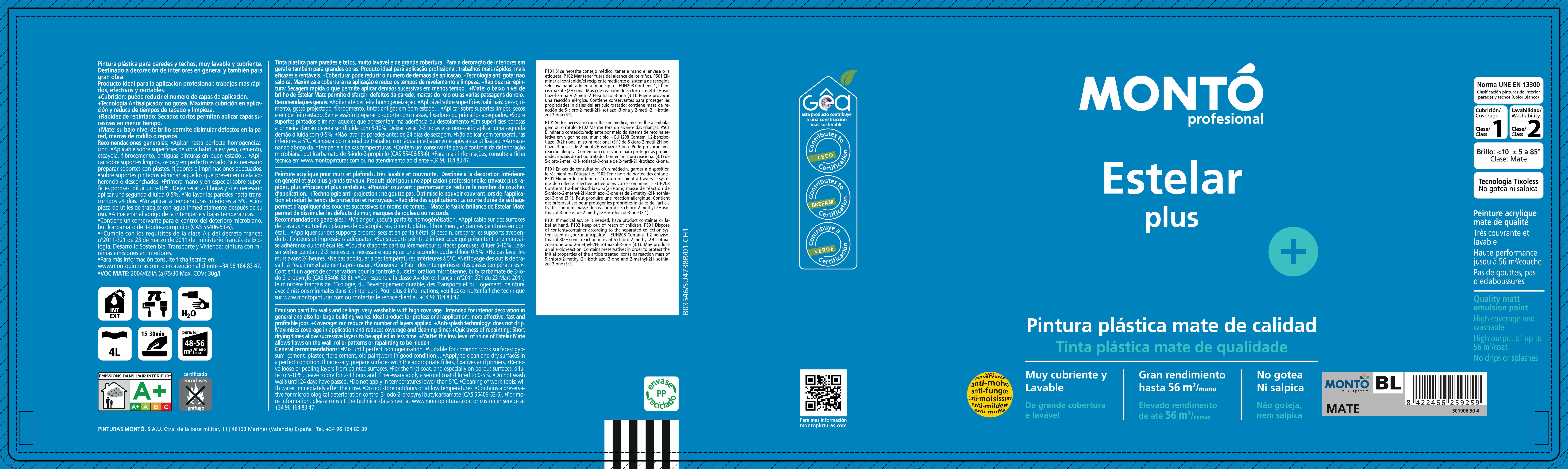 BASE PINTURA PLÁSTICA MATE ESTELAR+ 12L TONOS MEDIOS - 2