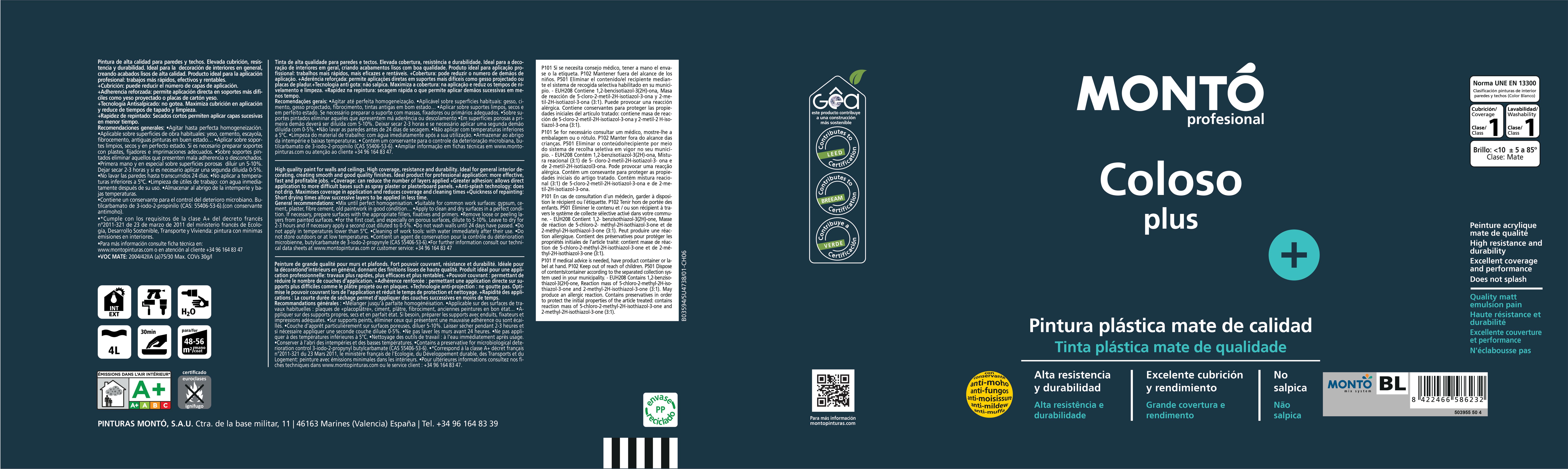 BASE PINTURA PLÁSTICA INTERIOR/EXTERIOR MATE COLOSO 12L TONOS CLAROS - 2