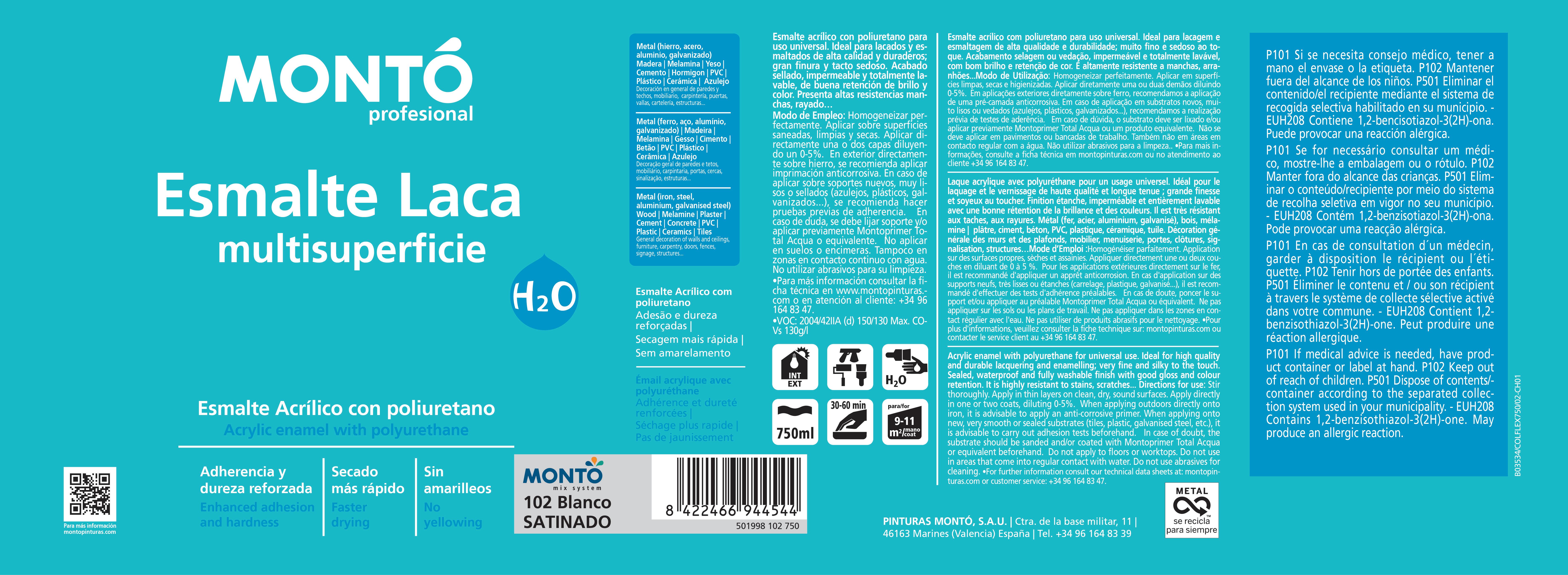 BASE LACA POLIURETANO SATINADO MONTO 750ML CLAROS - 3