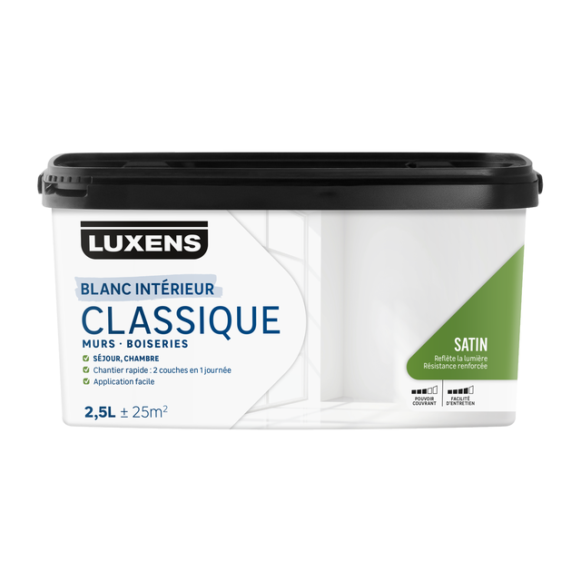 Peinture mur, boiserie blanc satin LUXENS Classique 2.5L
