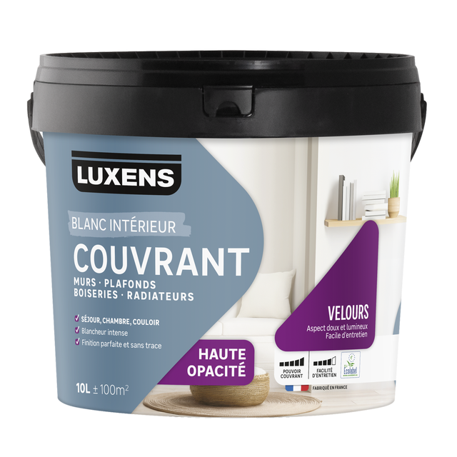 Peinture mur, plafond, boiserie blanc velours LUXENS Couvrant 10L