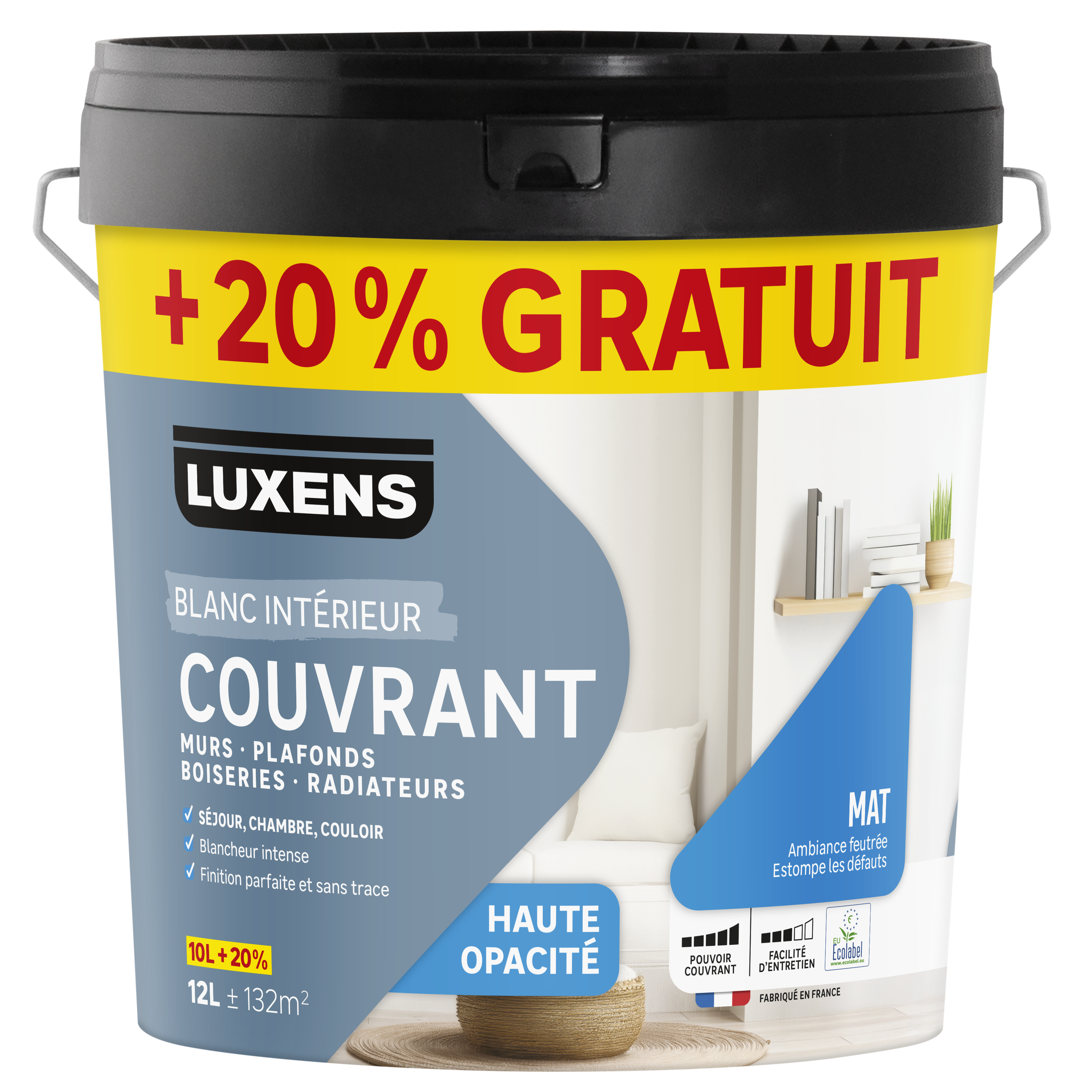 Peinturemur,boiserie,plafondblancmatLUXENSCouvrant10L+20%gratuit