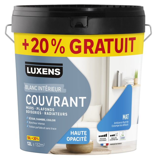 Peinture mur, boiserie, plafond blanc mat LUXENS Couvrant 10L+20% gratuit