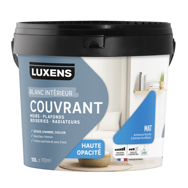 Peinture mur, boiserie, plafond blanc mat LUXENS Couvrant 10L