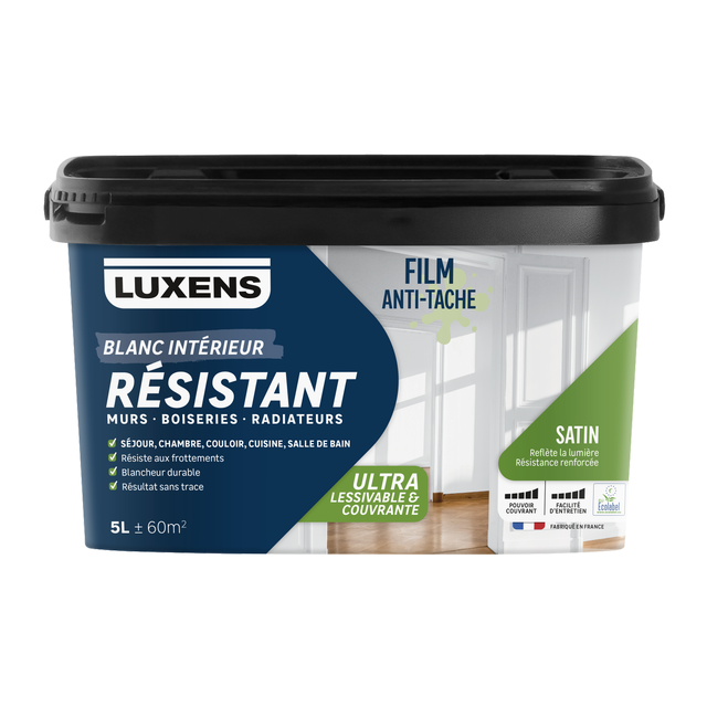 Peinture mur, boiserie, radiateur blanc satin LUXENS Résistant 5L