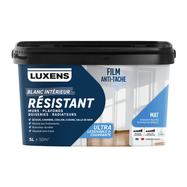 Peinture mur, plafond, boiserie blanc mat LUXENS Résistant 5L