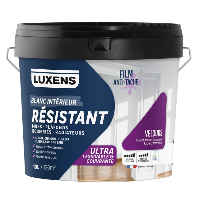 Peinture mur, plafond, boiserie blanc velours LUXENS Résistant 10L
