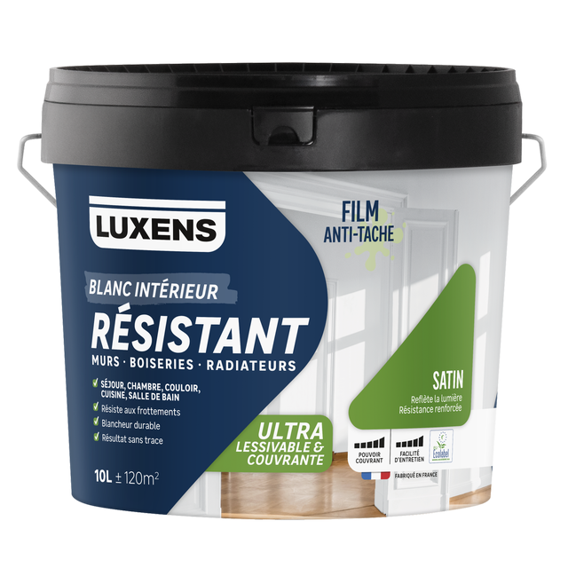 Peinture mur, boiserie, radiateur blanc satin LUXENS Résistant 10L
