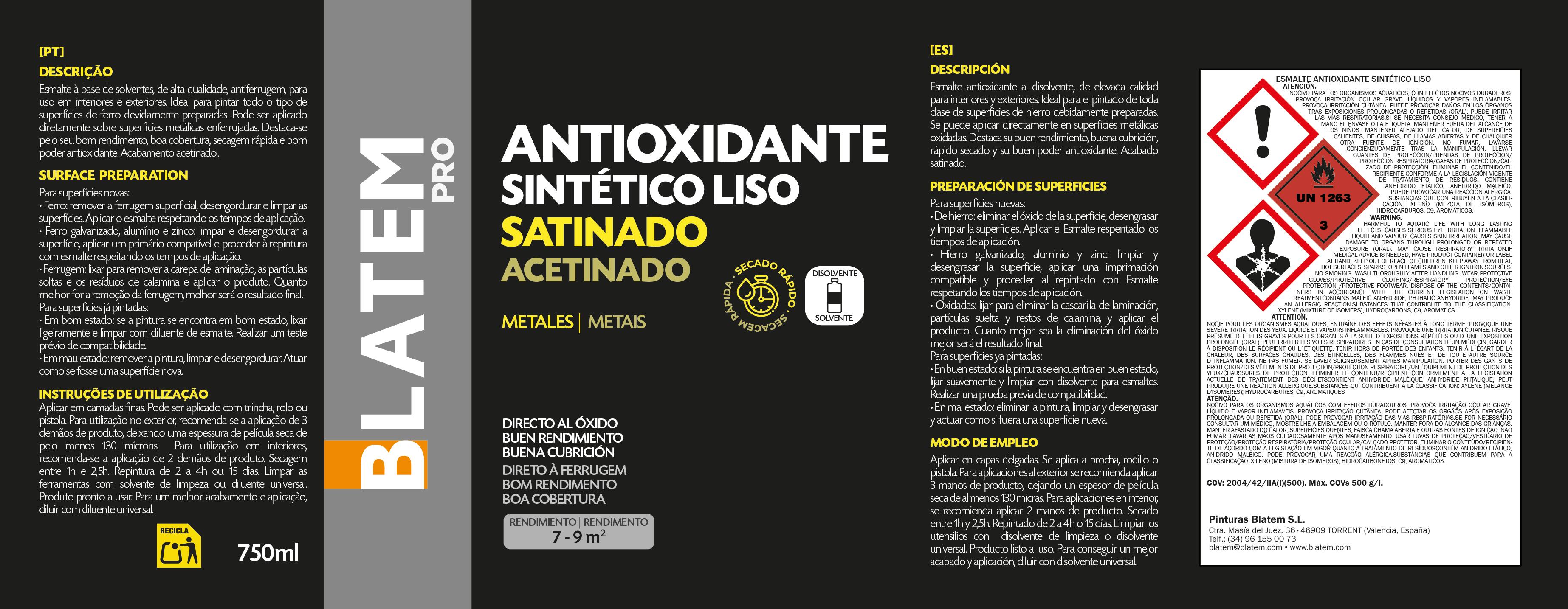 ESMALTE SINTETICO ANTIOXIDANTE SATINADO 750ML NEGRO - 3