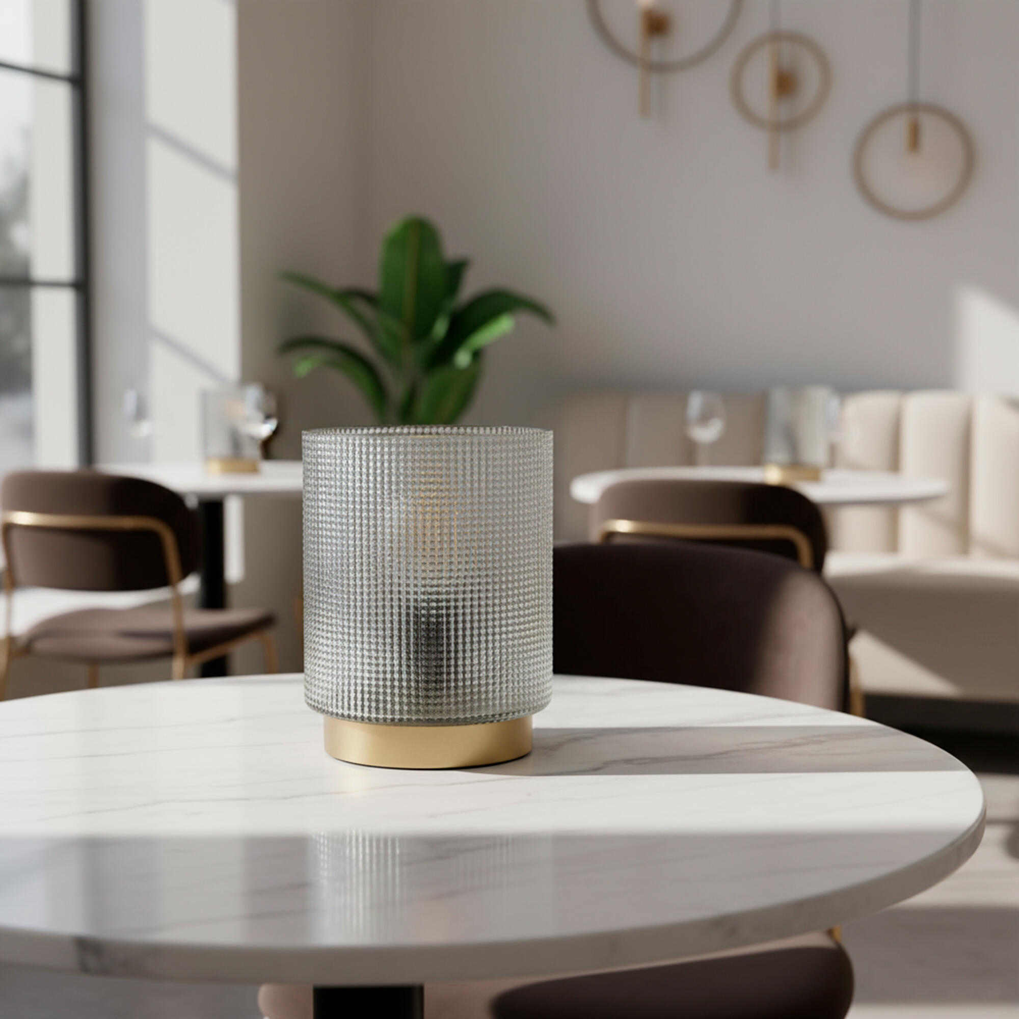 Lámpara de mesa compatible con casquillo E14 THE HOME DECO FACTORY con estructura blanca pantalla blanca de vidrio alimentación a red - 2