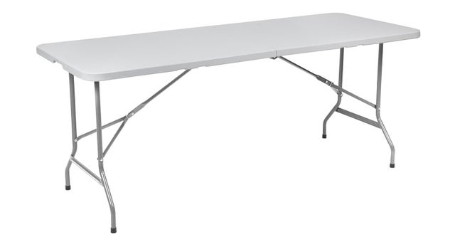 Tavolo pieghevole Catering piano polietilene, gambe acciaio, richiudibile a valigetta, bianco 180x70cm H 74cm