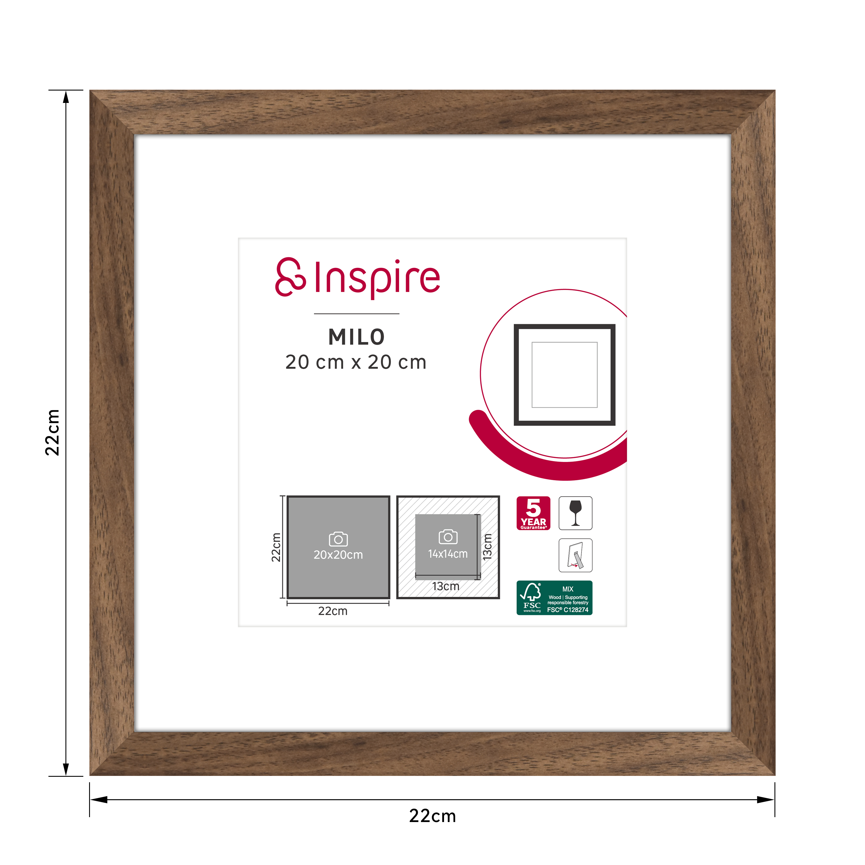 Cadre Milo, 20 x 20 cm noyer, INSPIRE - 6