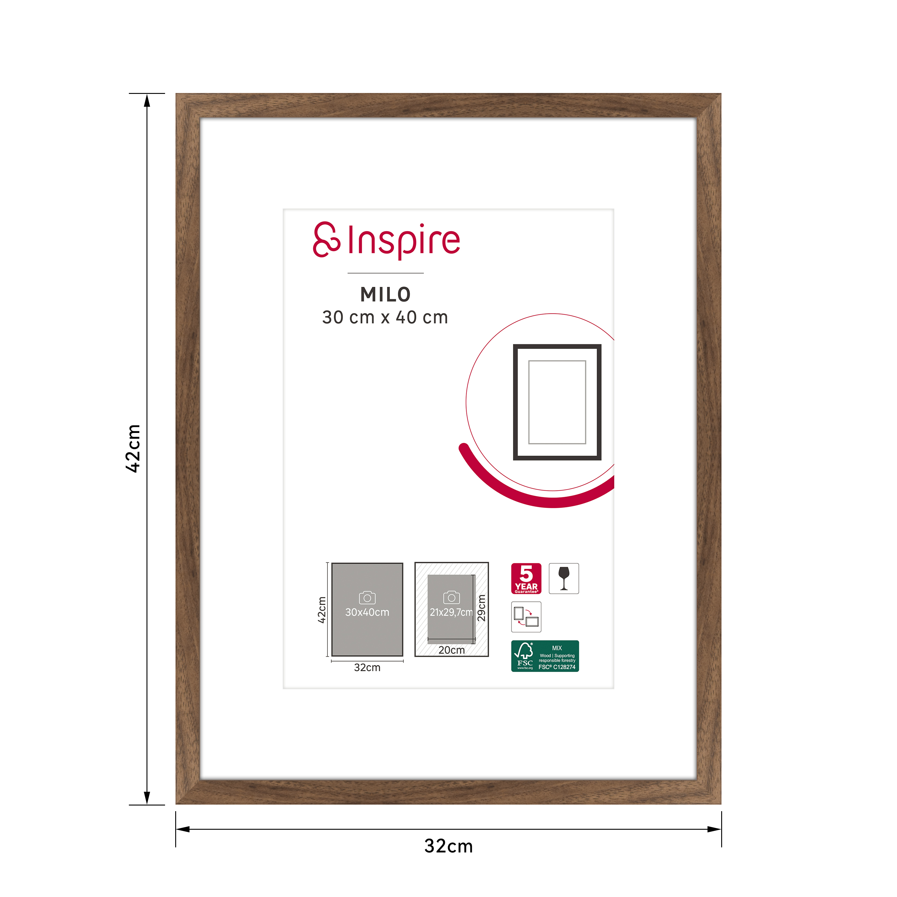 Cadre Milo, 30 x 40 cm noyer, INSPIRE - 4