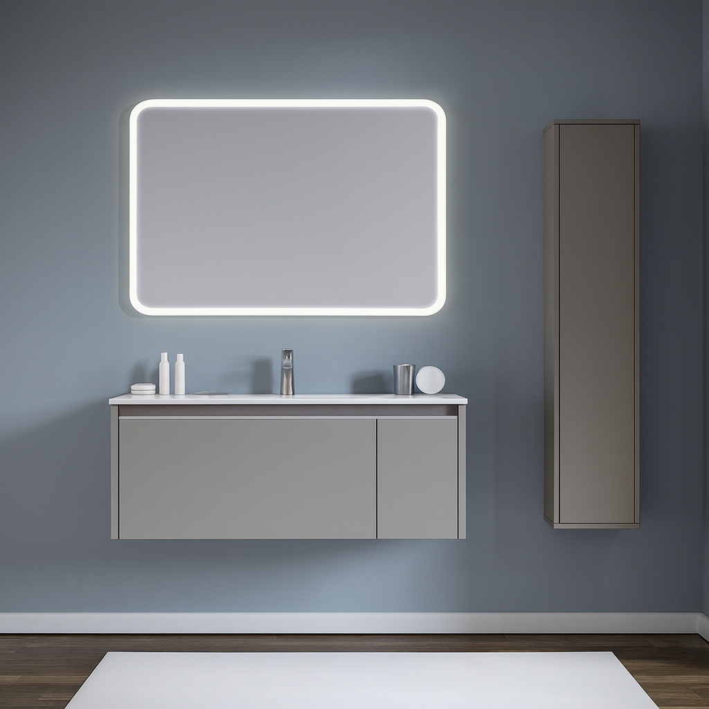 Mobile da bagno sospeso sotto lavabo L 100 x H 40 x P 45.5 cm grigio perla opaco, 1 cassetto, 1 anta Cielo - 2