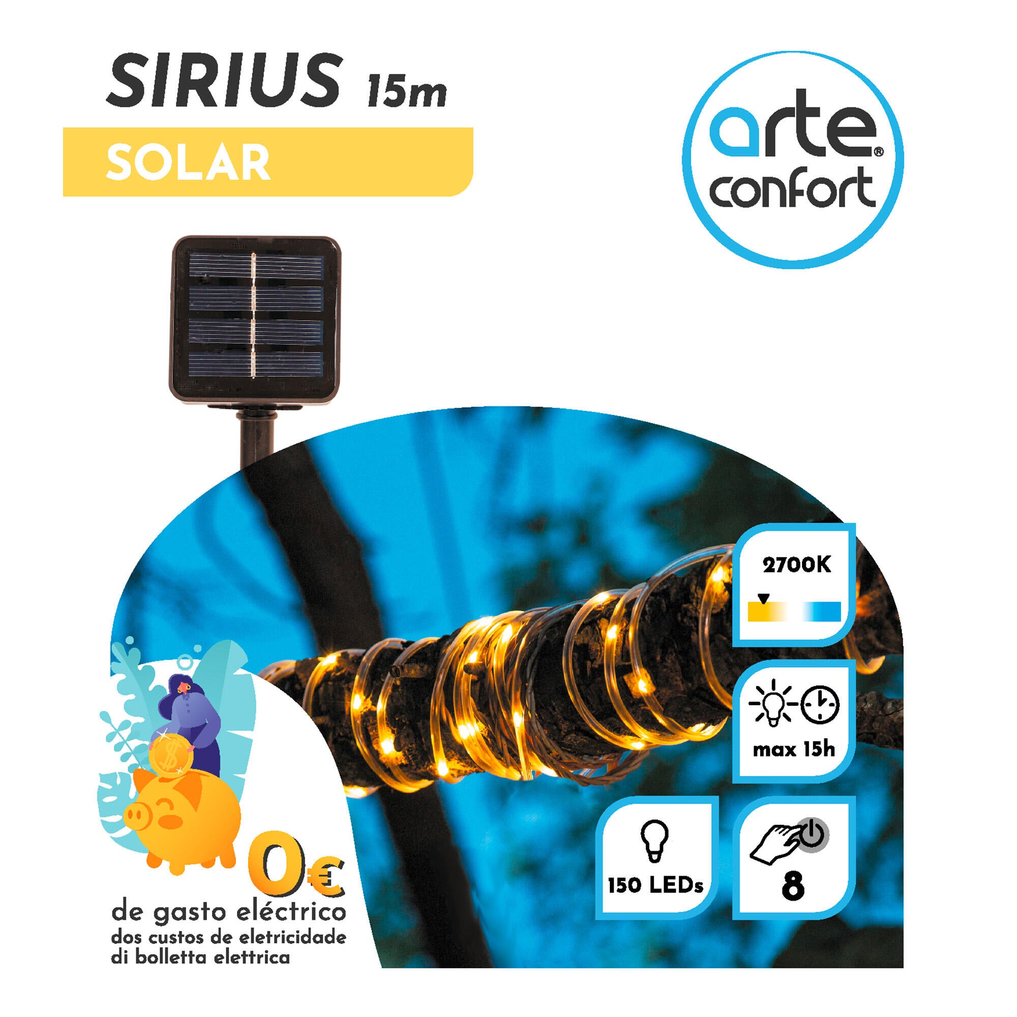 Guirnalda solar exterior LED blanco cálido con sensor crepuscular Sirius 15 2m IP65 y 15h. autonomía - 2
