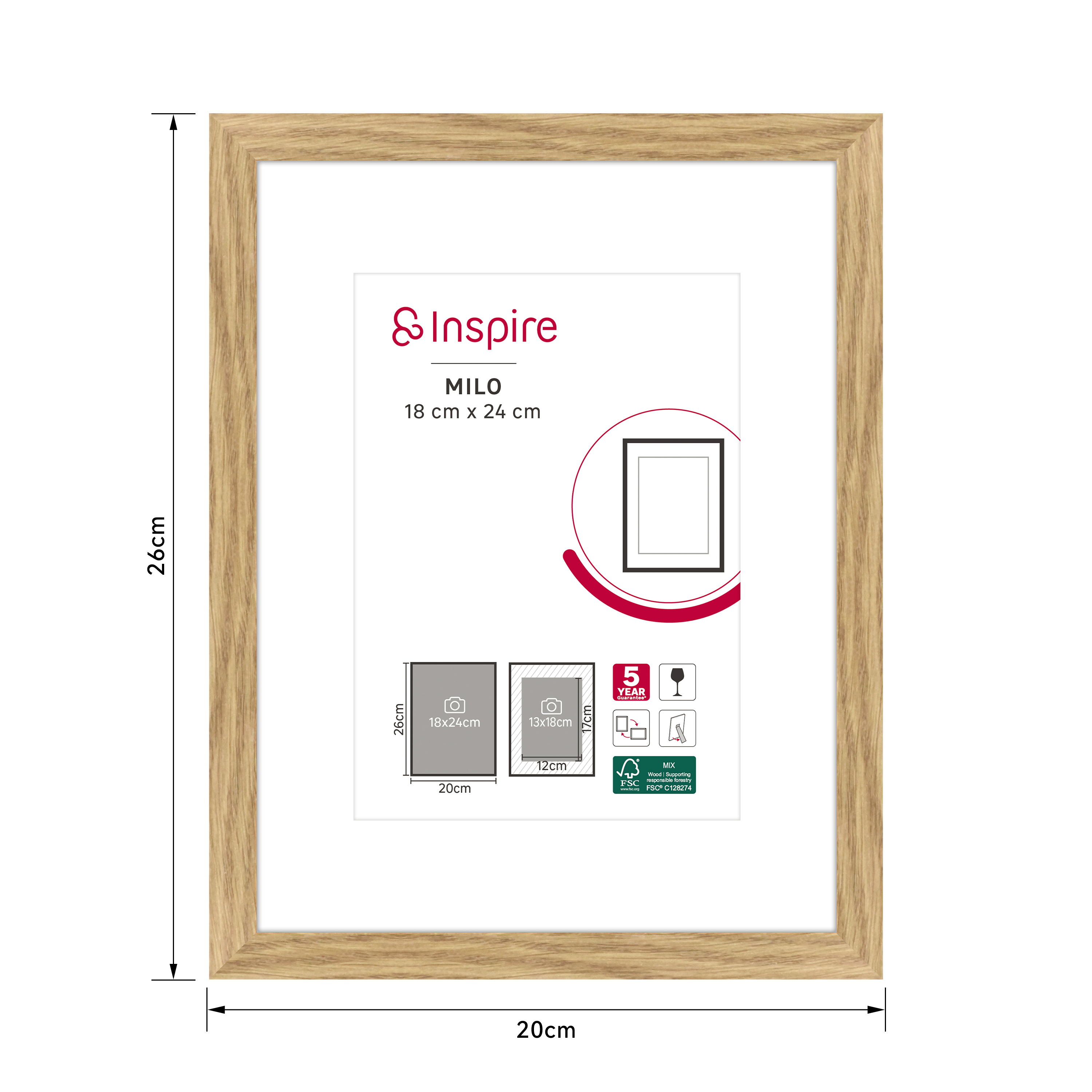 Cadre Milo, 18 x 24 cm chêne clair, INSPIRE - 2