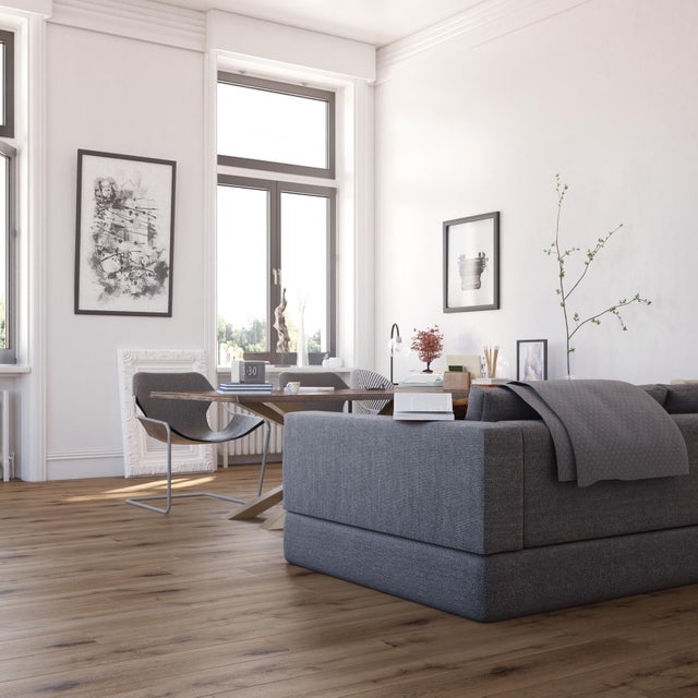 Pavimento SPC effetto legno rovere scuro Sp 5 mm passaggio intenso con sottopavimento integrato, Luzerna, 2.196 m²