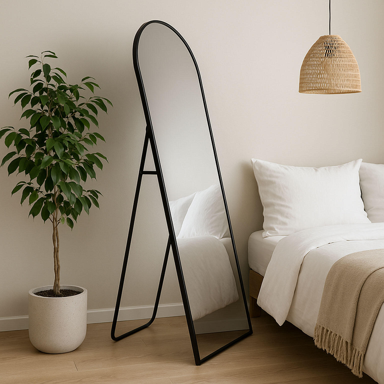 Espejo enmarcado con pie (suelo) rectangular polipropileno negro de 40x150 cm. Apto para baños. - 2