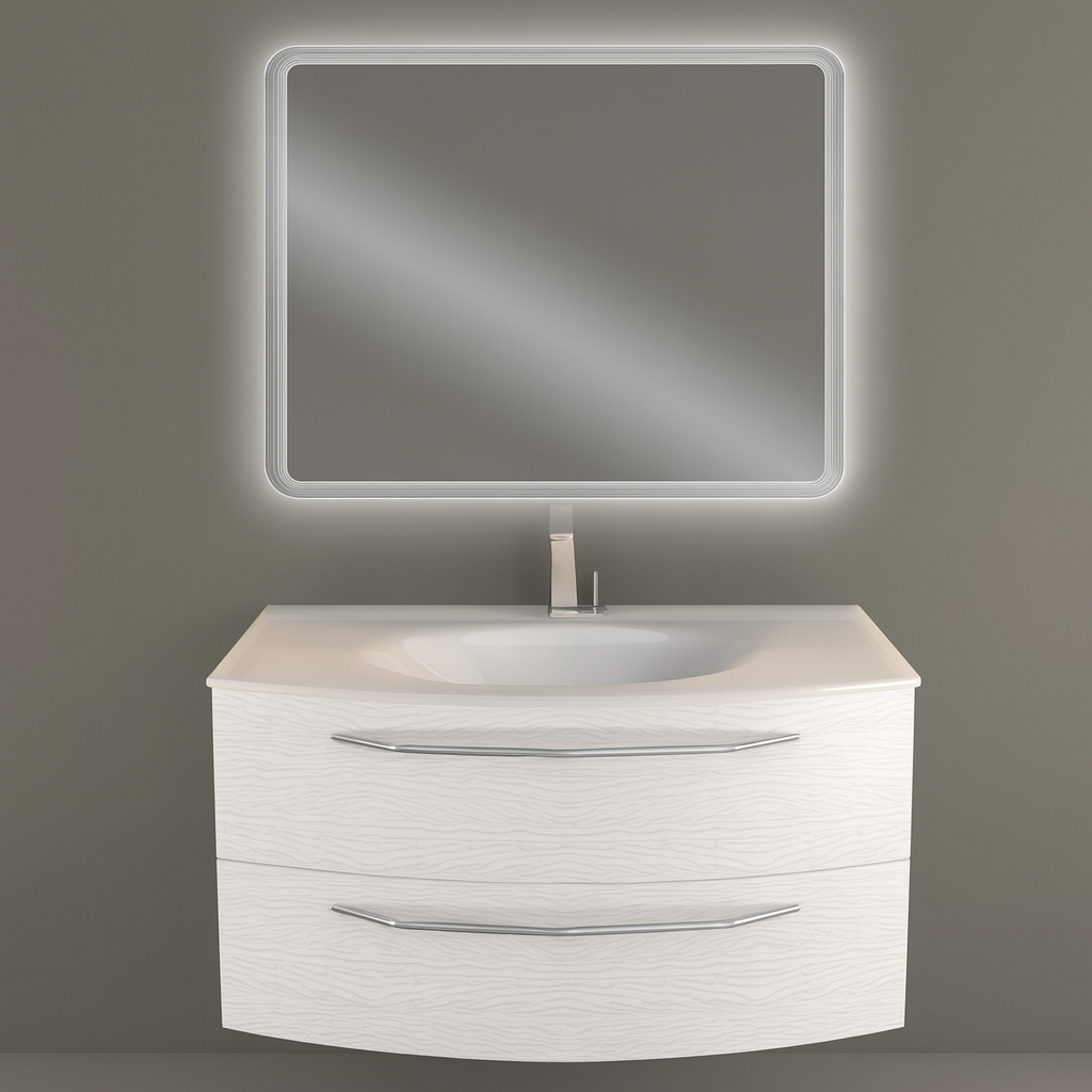 Mobile bagno sospeso con lavabo L 100 x H 55 x P 51 cm frassino bianco per vasca centrale Lyla - 2