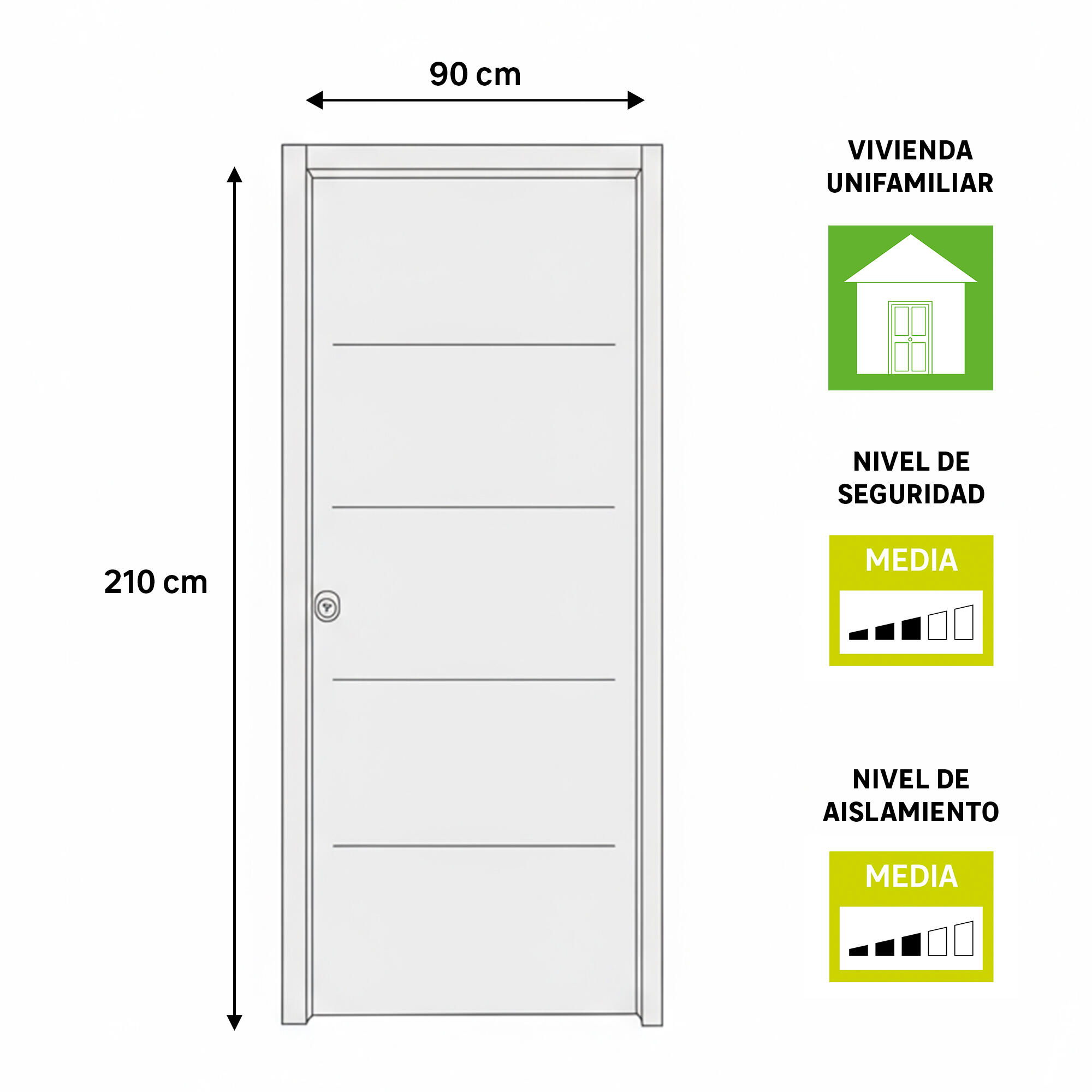 Puerta de entrada metálica serie Saga Cintia fresada blanco /interior liso blanco apertura derecha 210x90cm - 3