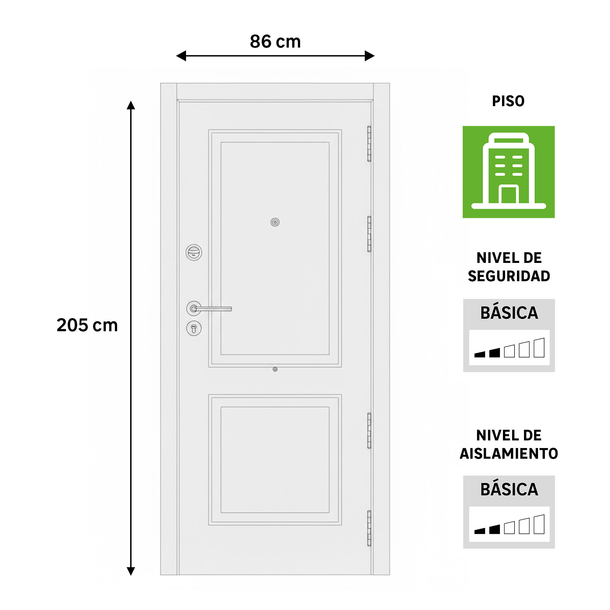 Puerta de entrada blindada serie 3P dos cuadros roble / interior liso  blanco apertura izquierda 205x86cm - 5