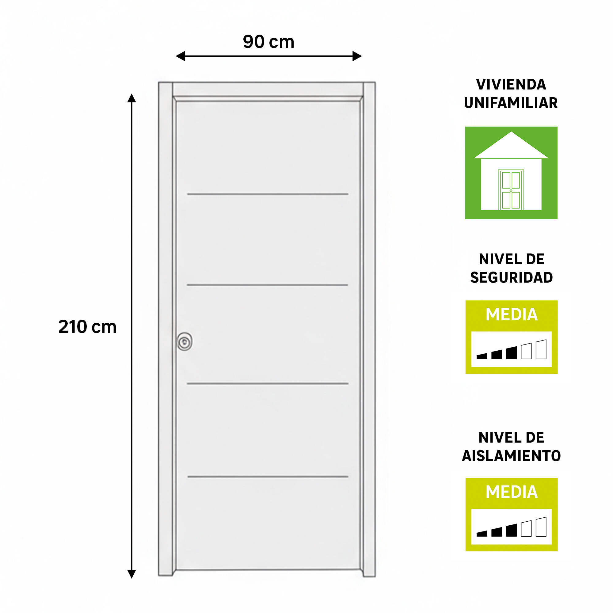 Puerta de entrada metálica serie Saga fresada blanco /interior fresada blanco apertura izquierda 210x90cm - 4