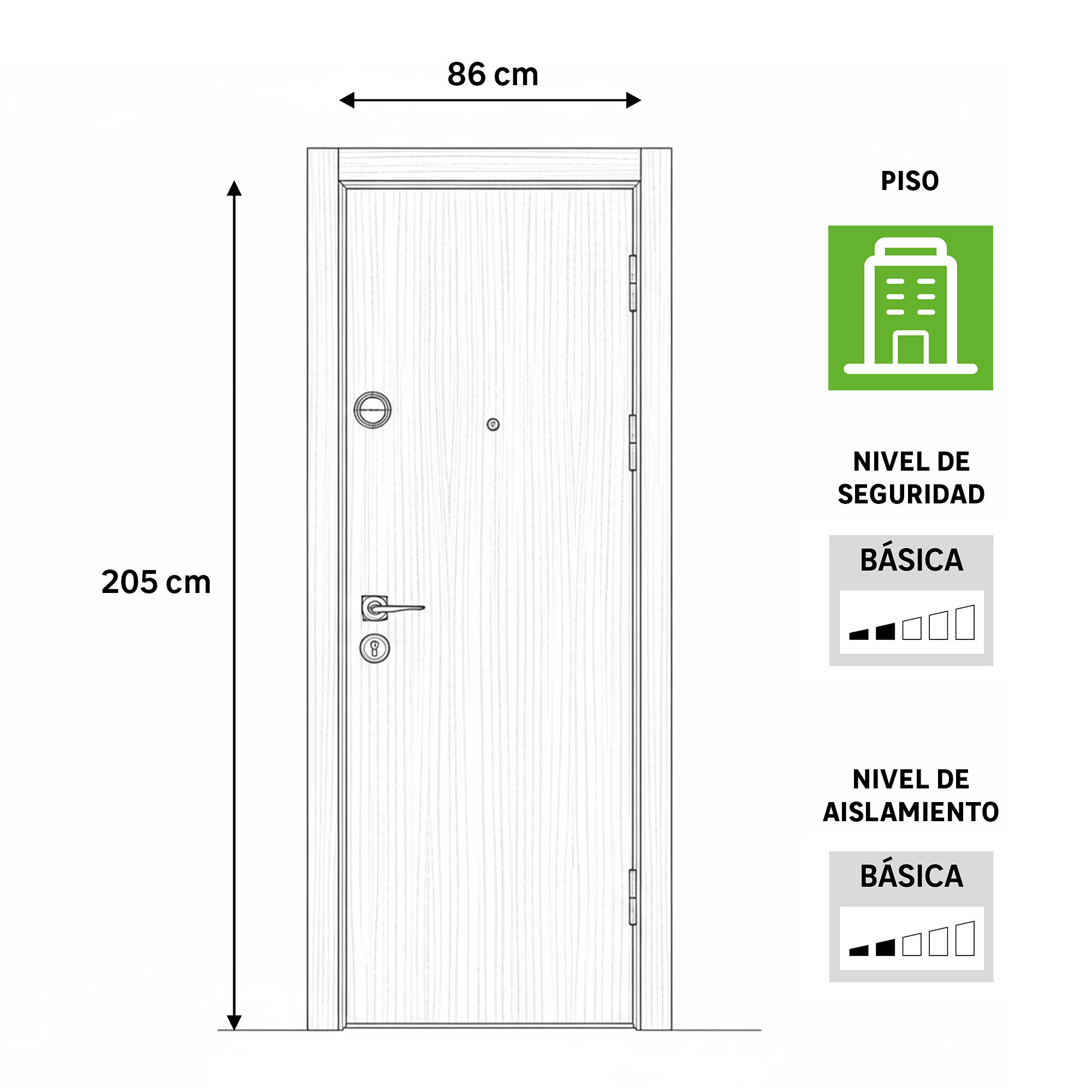 Puerta de entrada blindada serie 3P liso sapelly / interior liso  roble apertura izquierda 205x86cm - 4
