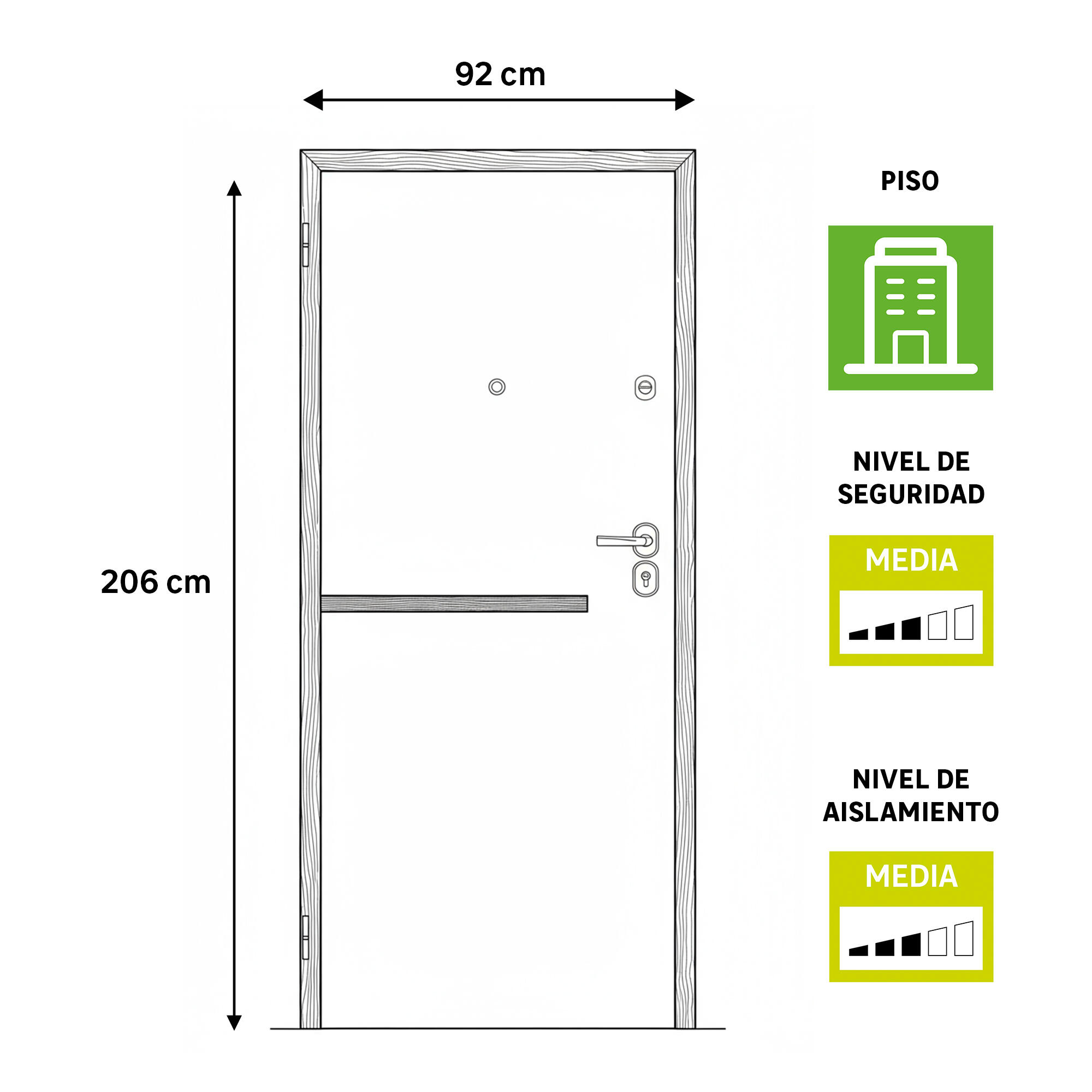 Puerta de entrada acorazada serie omega dos cuadros sapelly / interior denver carbon liso blanco apertura derecha 206x92cm