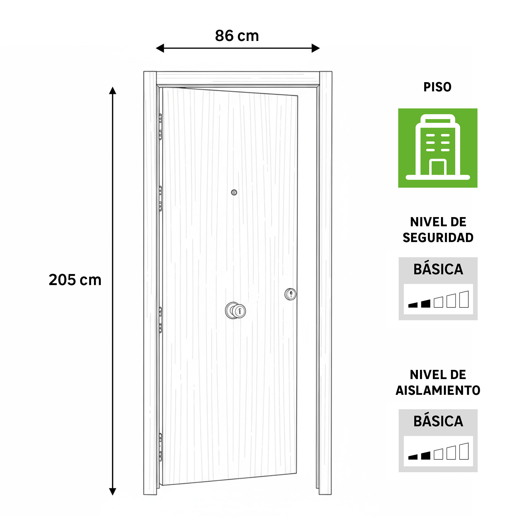 Puerta de entrada blindada serie 3P liso sapelly / interior fresada Noruega roble apertura izquierda 205x86cm - 5