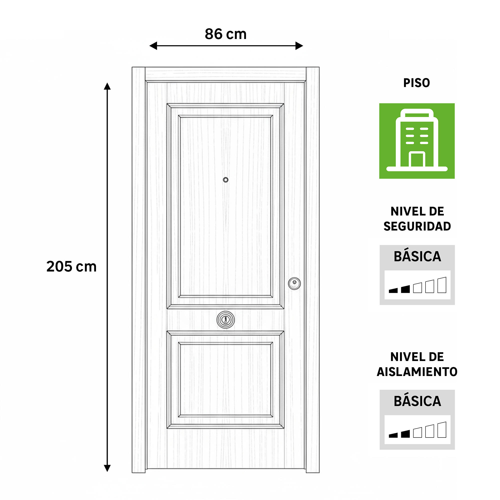Puerta de entrada blindada serie 3P dos cuadros sapelly / interior liso  blanco apertura izquierda 205x86cm - 5