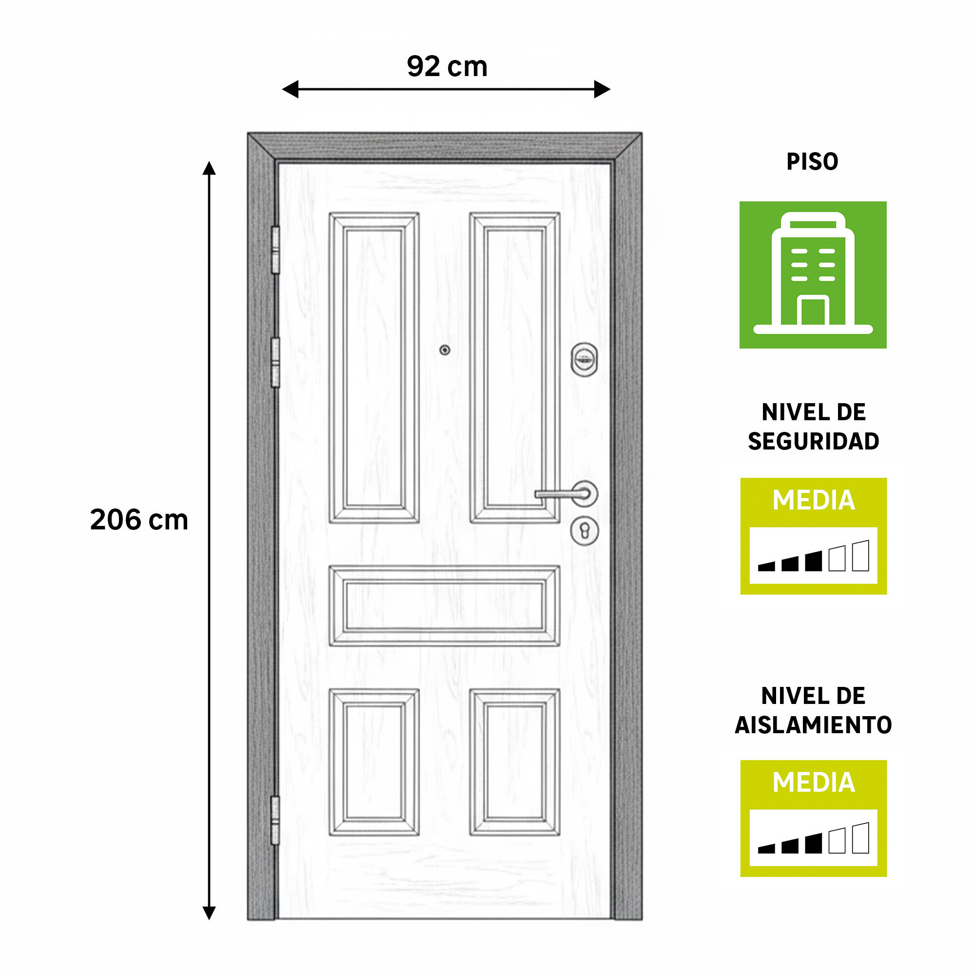 Puerta de entrada acorazada serie Omega fresada blanco / interior Indiana clásico blanco apertura derecha 206x92cm - 3
