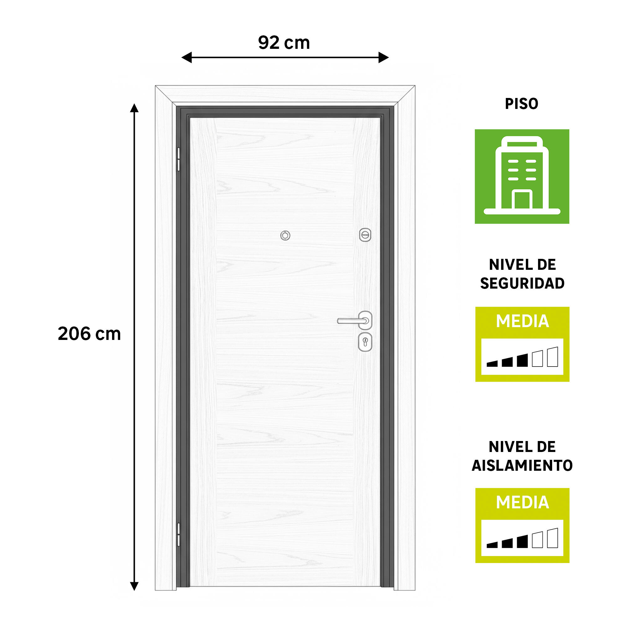 Puerta de entrada acorazada serie omega dos cuadros sapelly / interior niza liso roble apertura derecha 206x92cm