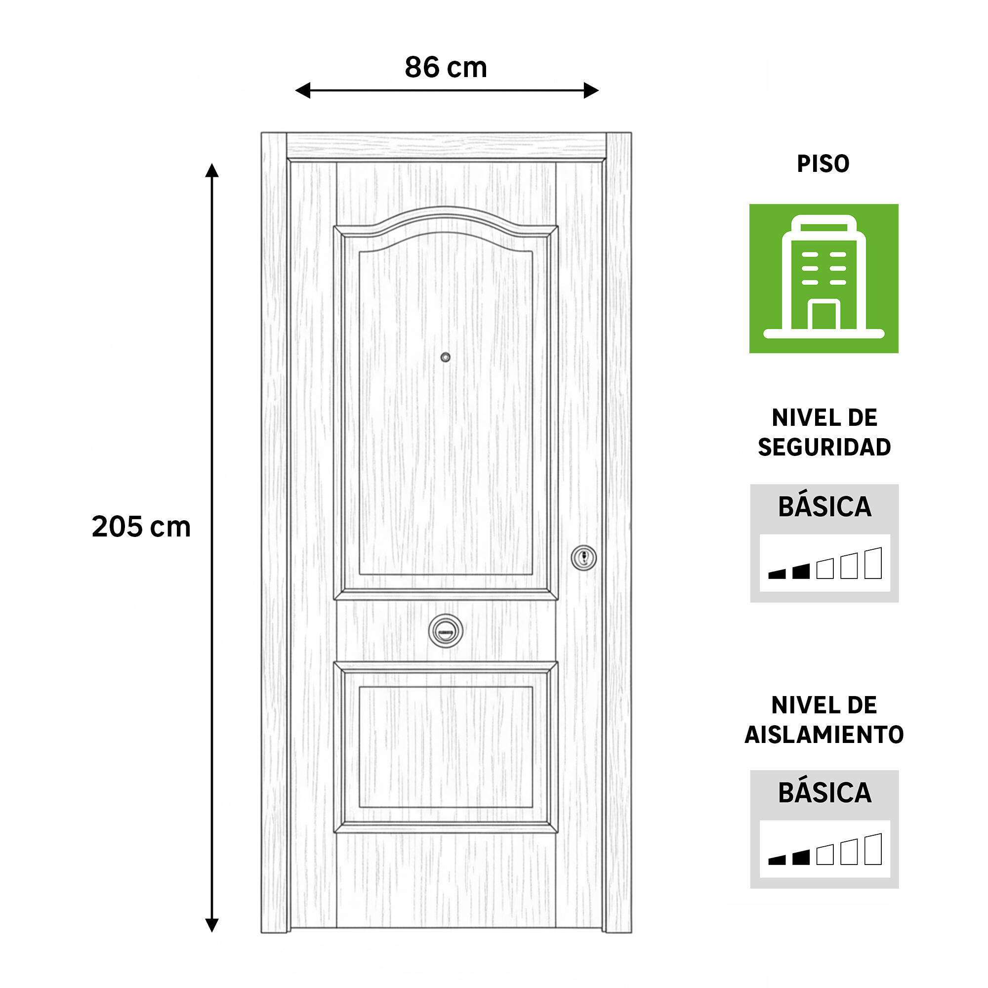 Puerta de entrada blindada serie 3P provenzal sapelly / interior liso  blanco apertura izquierda 205x86cm - 5