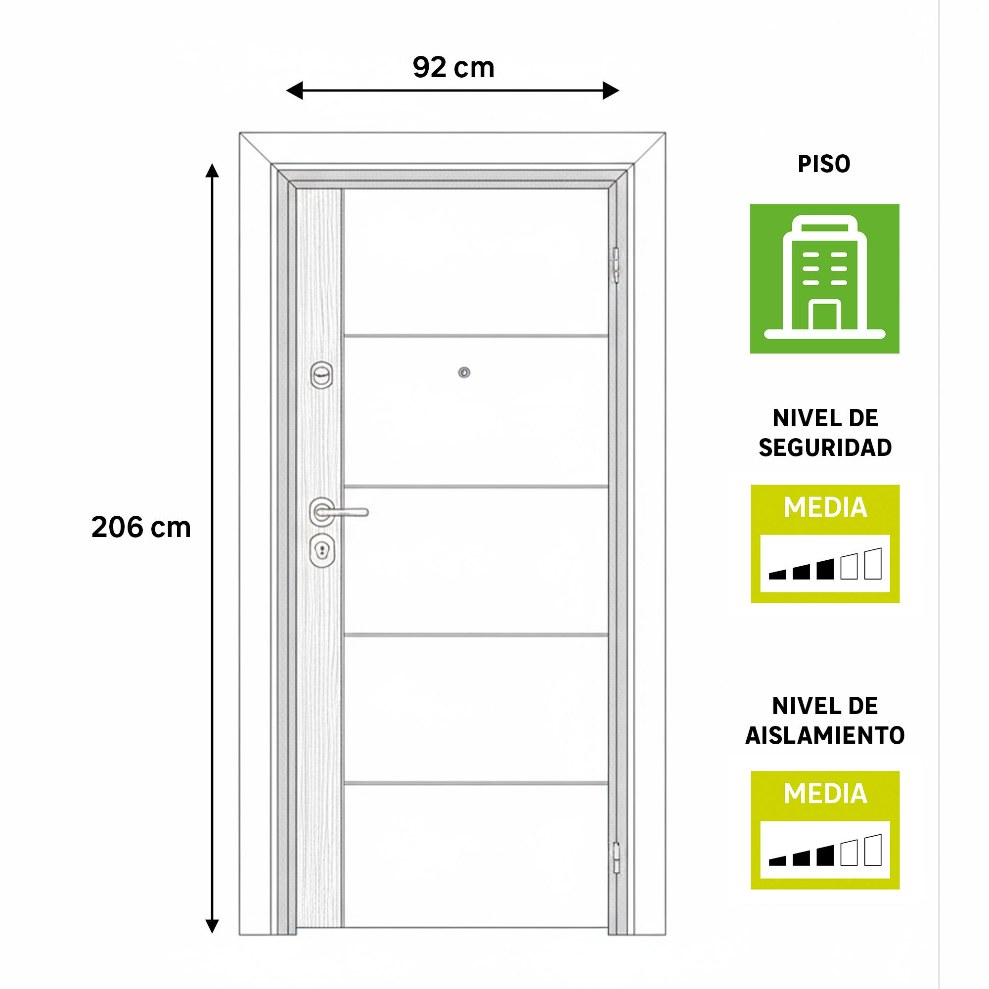 Puerta de entrada acorazada serie Omega fresada blanco / interior Noruega fresada roble apertura derecha 206x92cm - 3