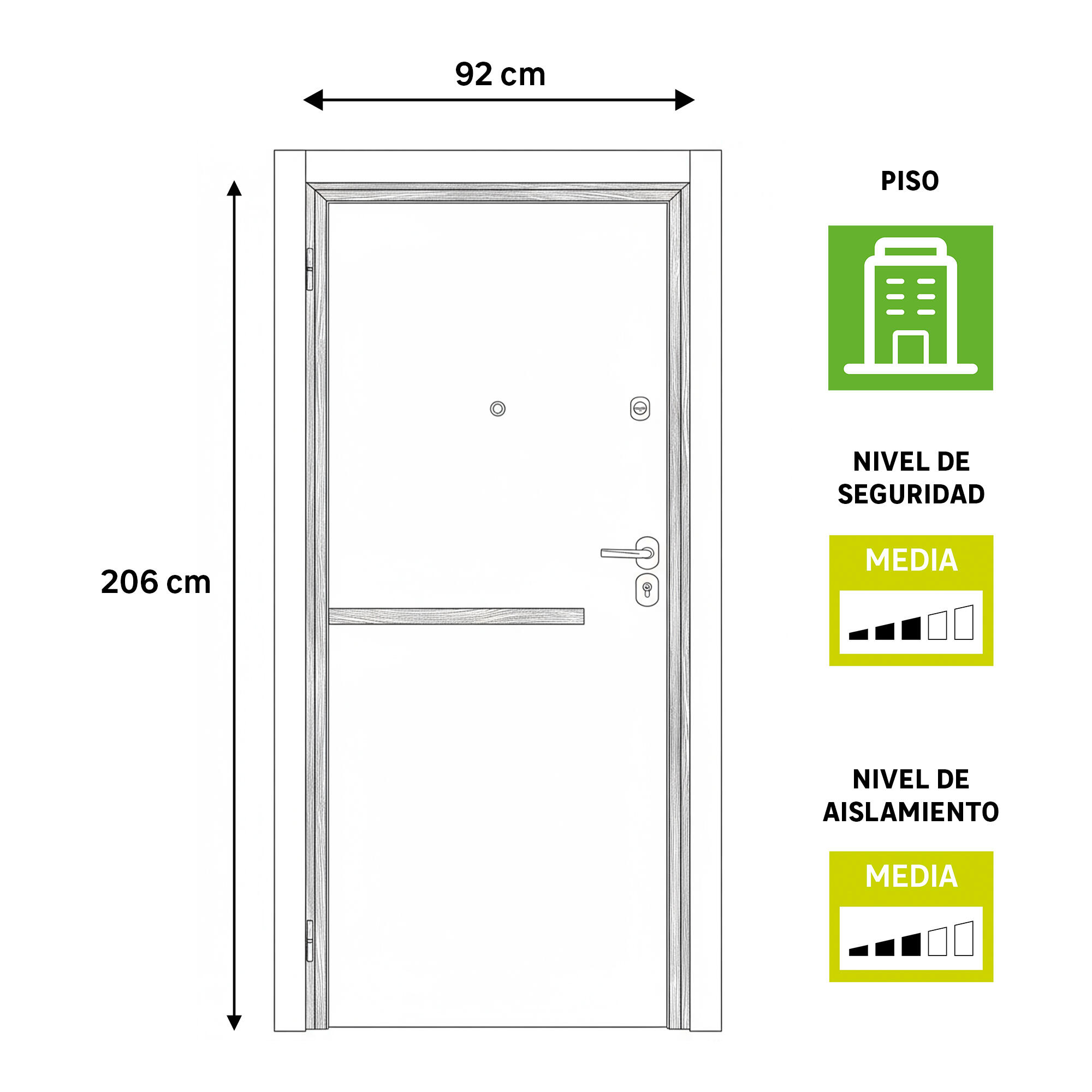 Puerta de entrada acorazada serie omega dos cuadros sapelly / interior denver gold liso blanco apertura derecha 206x92cm