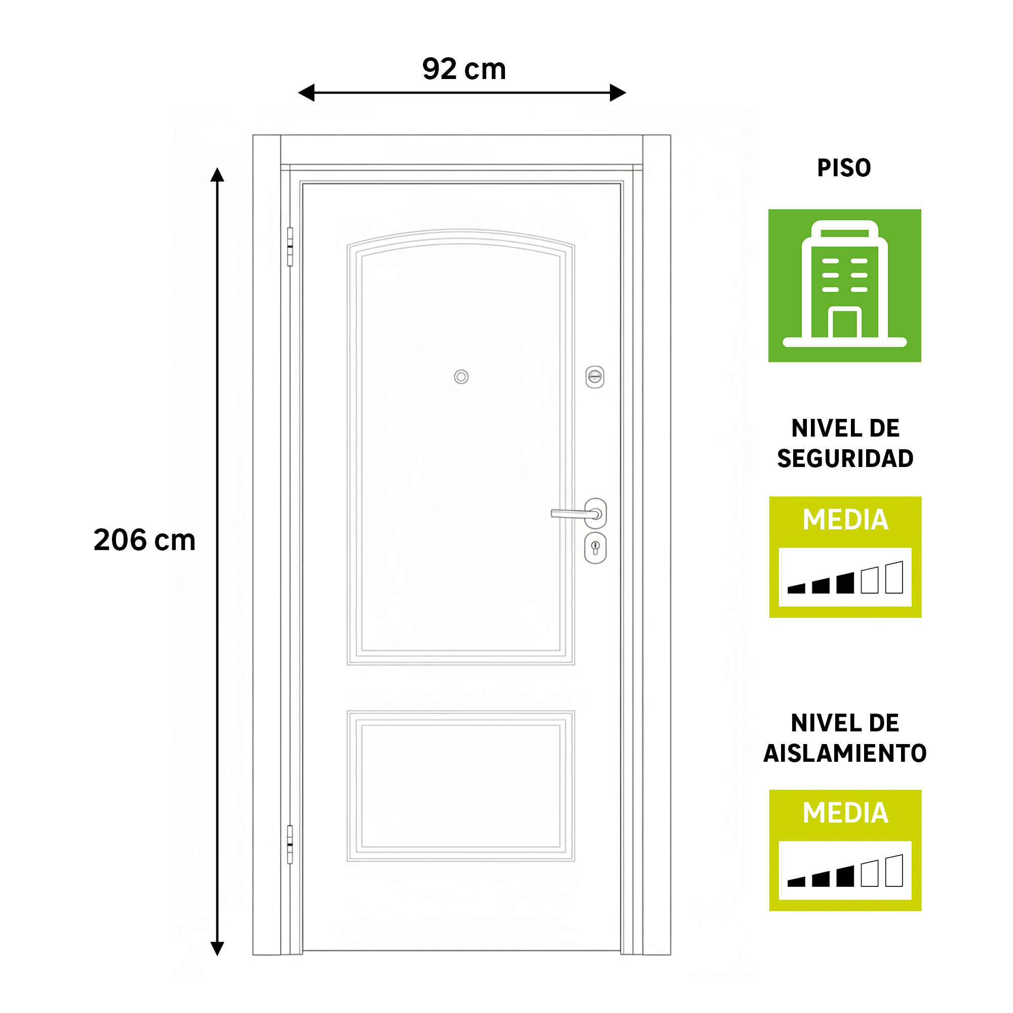 Puerta de entrada acorazada serie omega dos cuadros sapelly / interior berlin dos cuadros blanco apertura derecha 206x92cm