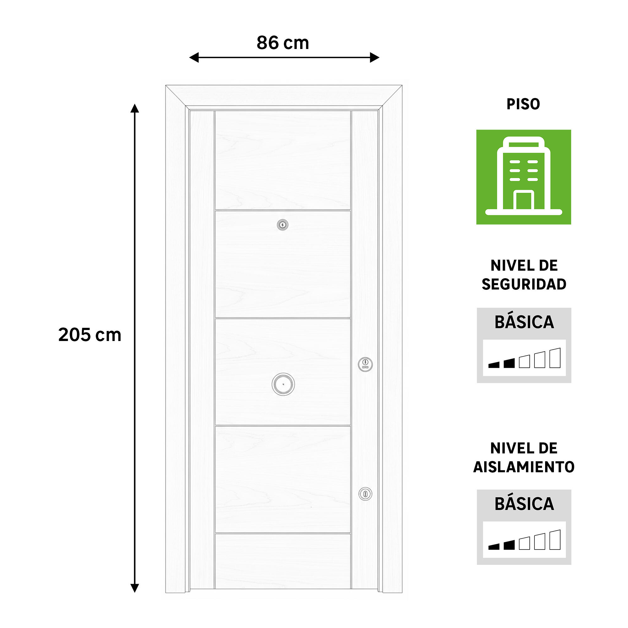 Puerta de entrada blindada serie 3P fresado roble / interior liso  roble apertura izquierda 205x86cm - 4