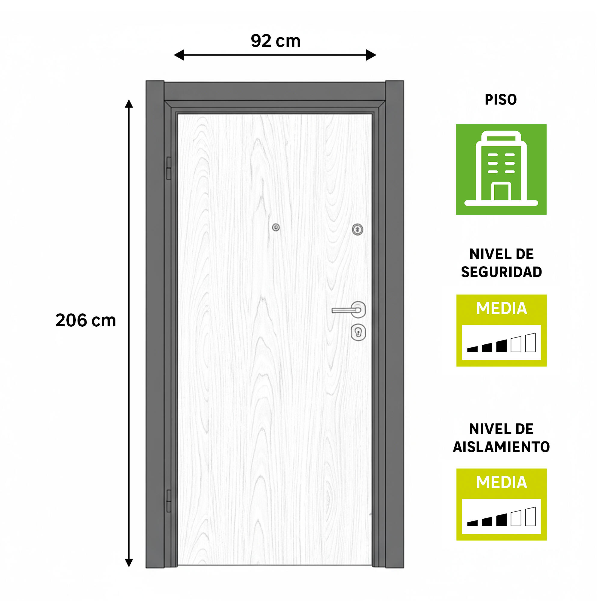 Puerta de entrada acorazada serie Omega fresada blanco / interior Lisboa liso beige apertura derecha 206x92cm - 3