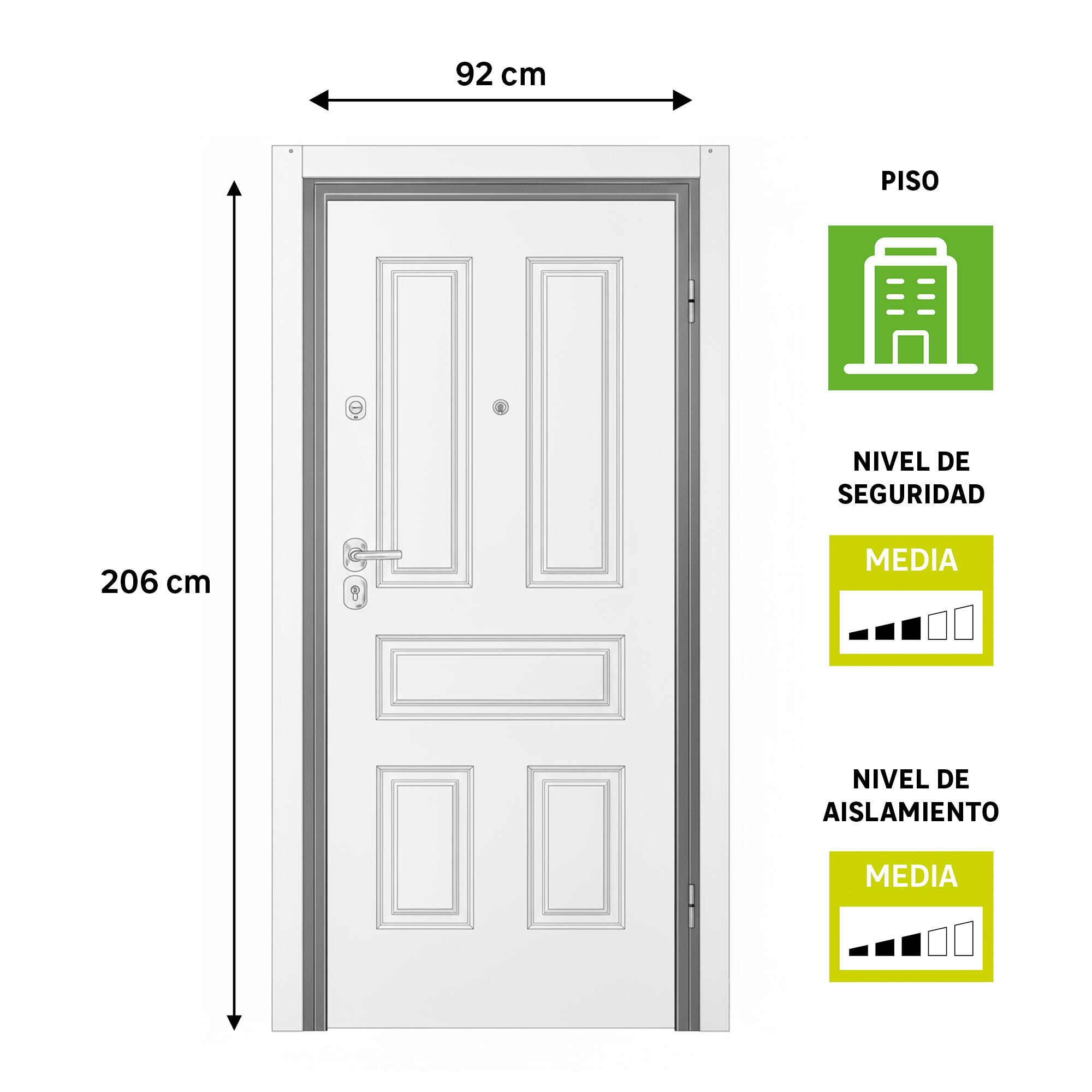 Puerta de entrada acorazada serie Omega fresada blanco / interior Indiana clásico blanco apertura izquierda 206x92cm - 3