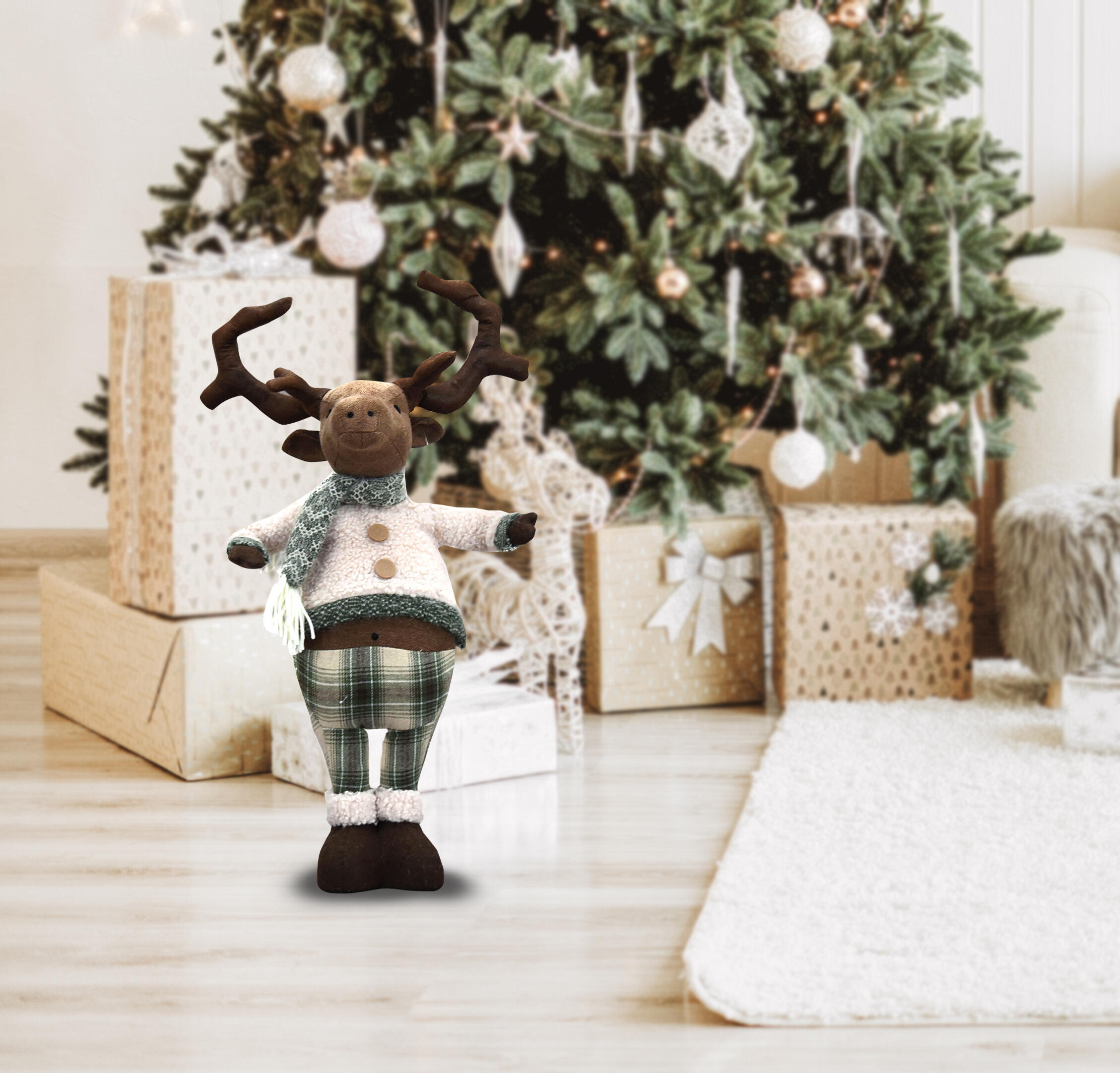 Renna beige, marrone e trasparente in poliestere H 58.5 cm - 2