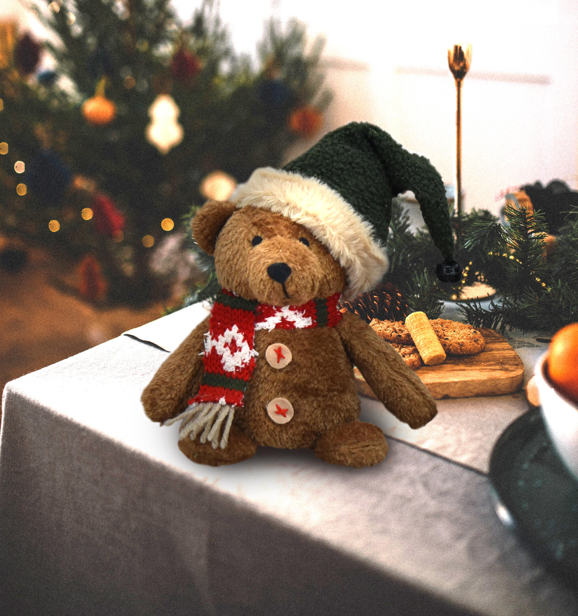 Orso beige, marrone e verde in poliestere H 18 cm - 2