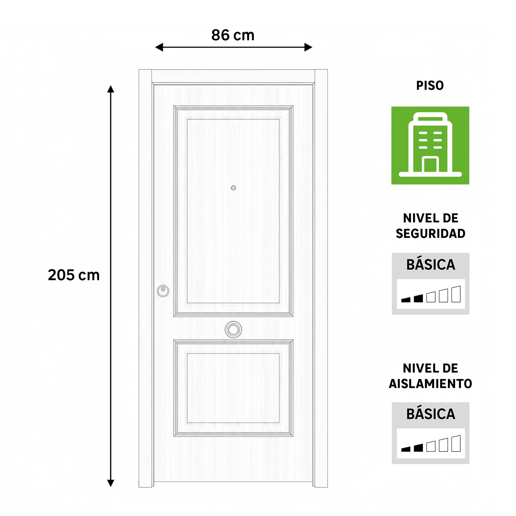 Puerta de entrada blindada serie 3P dos cuadros sapelly / interior liso  sapelly apertura izquierda 205x86cm - 4