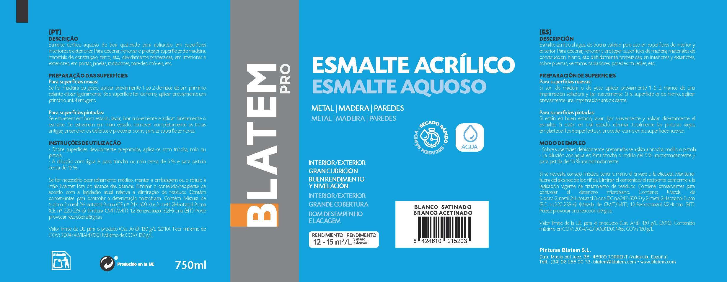ESMALTE ACRILICO SATINADO 750ML BLANCO - 3