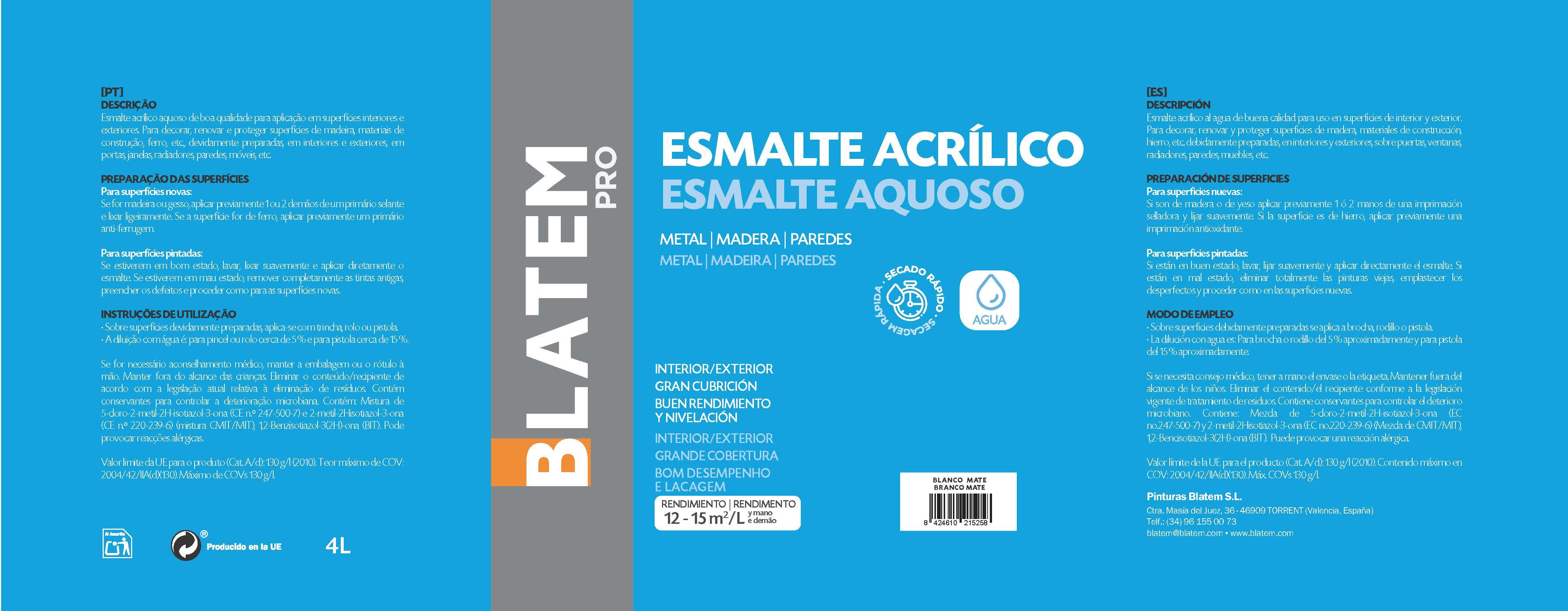 ESMALTE ACRILICO MATE 4L BLANCO - 3