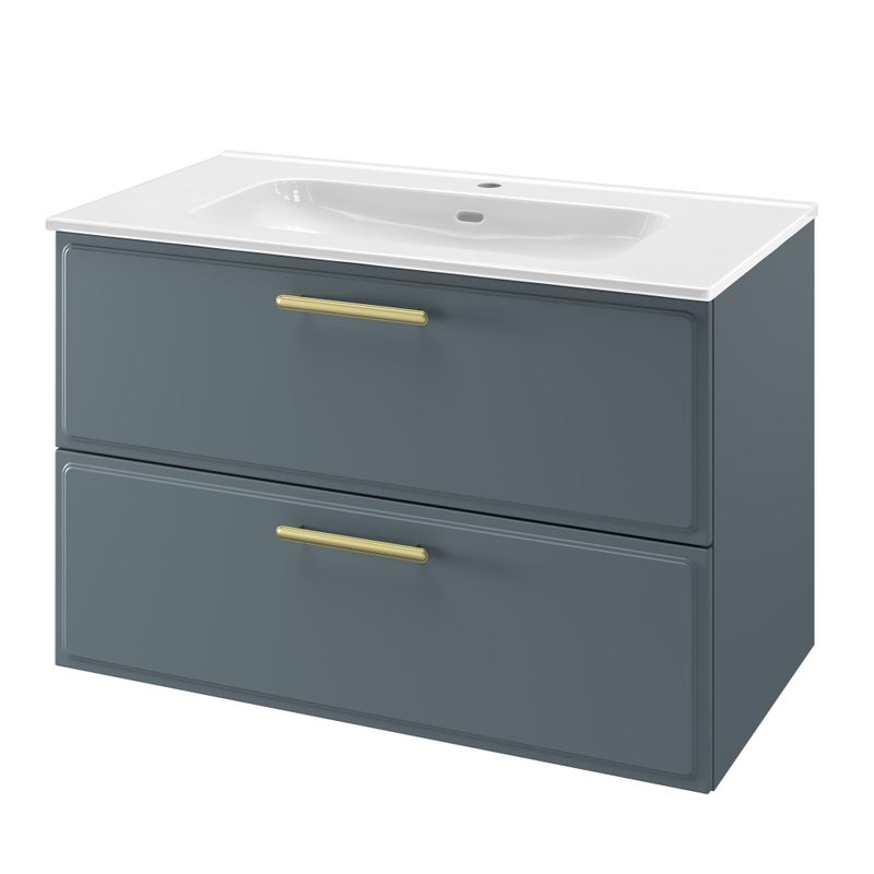 Zestaw szafka pod umywalkę z umywalką Pearl 2 szuflady 90 cm zielony Sensea